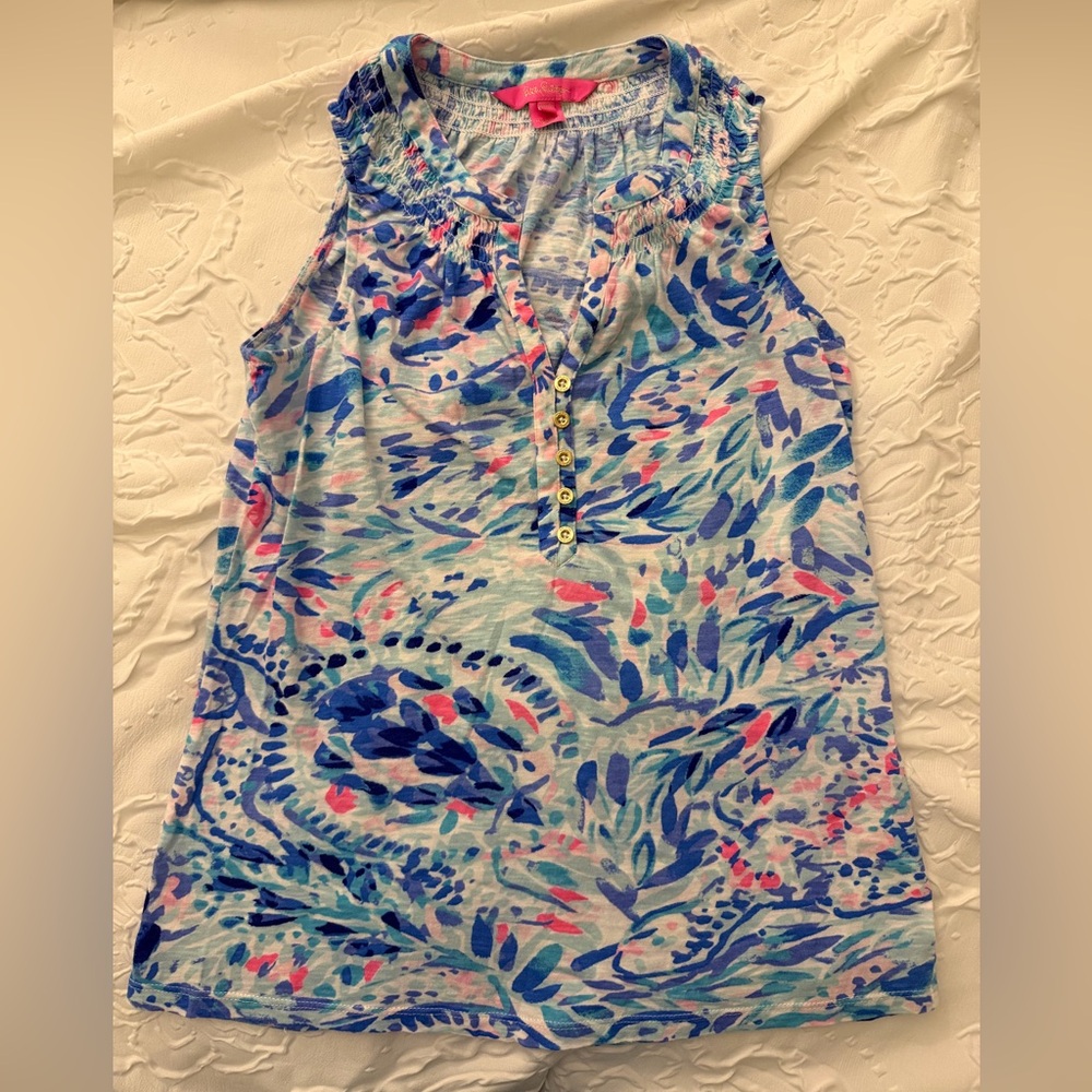 Lilly Pulitzer Blue and Pink Floral Tank Top